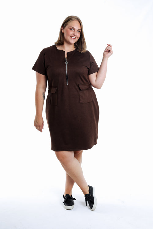 Kleid aus einfarbigem Veloursleder-Effekt-Paprika-7