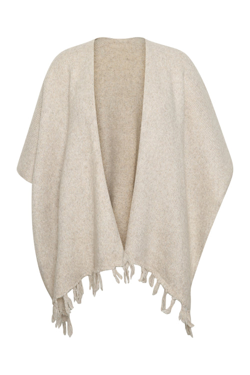 Einfarbiger Poncho mit Fransen-Paprika-1