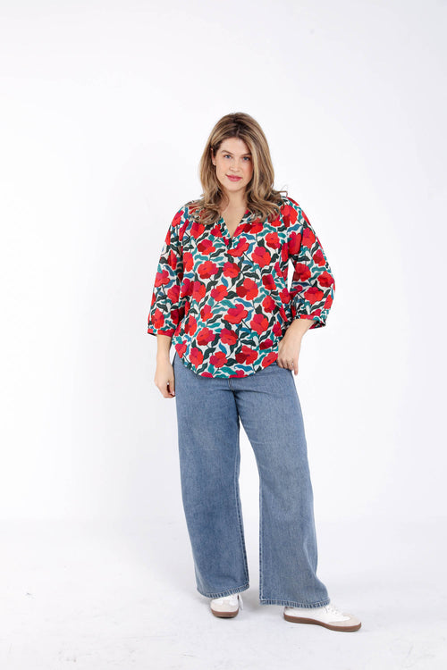 Blouse en coton imprimé fleuri-Paprika-7