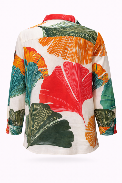 Bedruckte Baumwollbluse mit Ginkgo-Motiv-Paprika-1