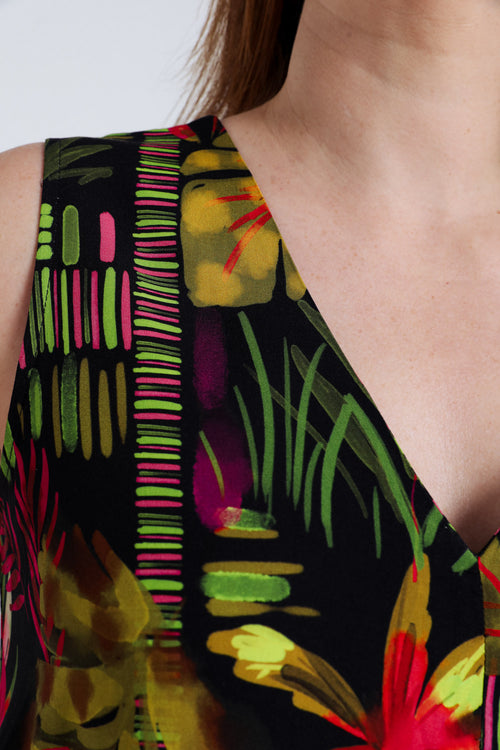 Langes Kleid aus bedruckter Viskose-Paprika-5