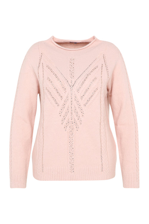 Unifarbener Pullover mit Kabel- und Strassdetails-Paprika-10