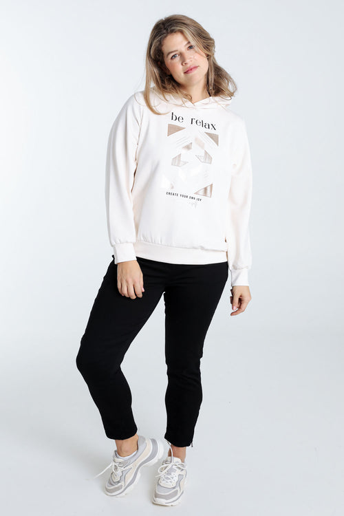 Unifarbener Pullover mit Aufschrift aus Folie und Kapuze-Paprika-9