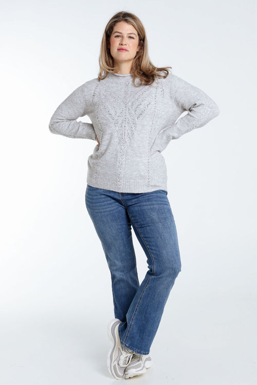 Unifarbener Pullover mit Kabel- und Strassdetails-Paprika-9