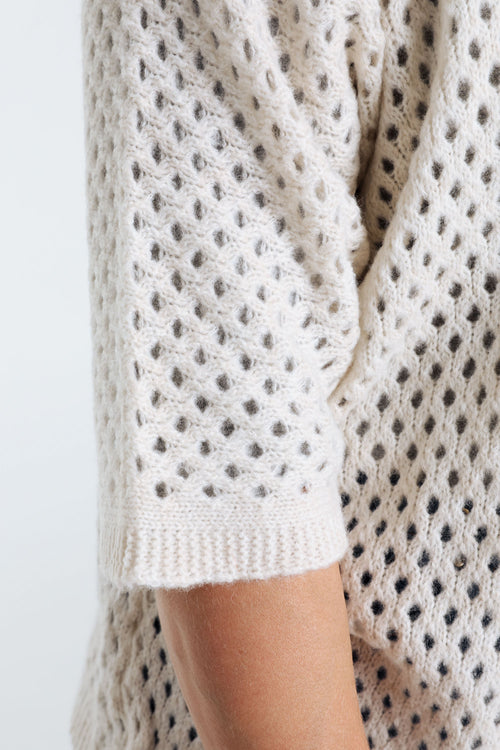 Lange, unifarbene Ajour-Strickjacke aus Wolle-Paprika-6