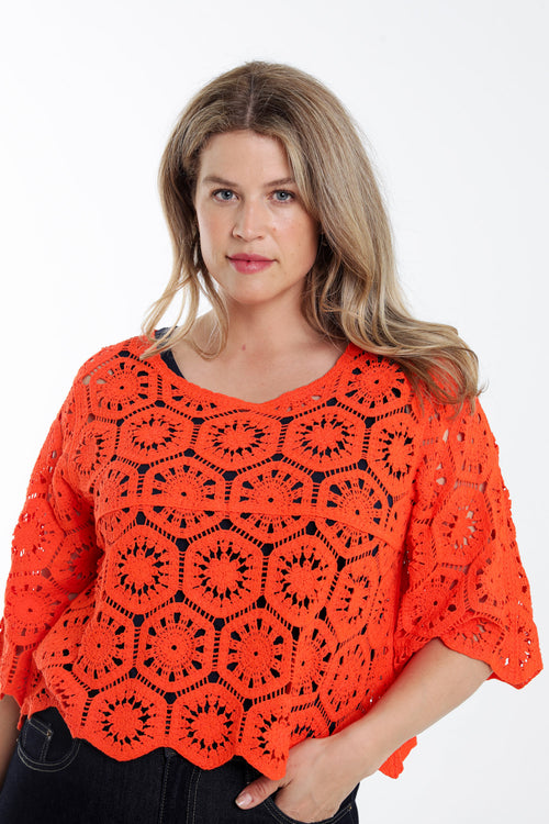 Einfarbiger Häkelpullover-Paprika-3