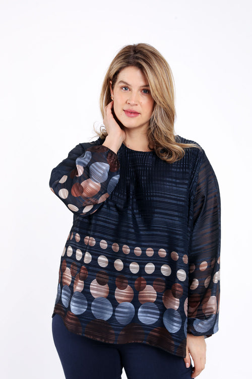 Plissierte Bluse mit Runddruck-Paprika-1