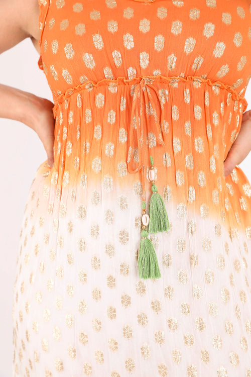 Langes Kleid mit Farbverlauf und Folienprint-Paprika-4