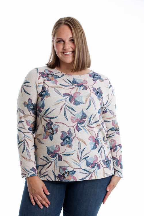 T-Shirt aus warmem, bedrucktem Strickstoff mit Blumenmuster-Paprika-1