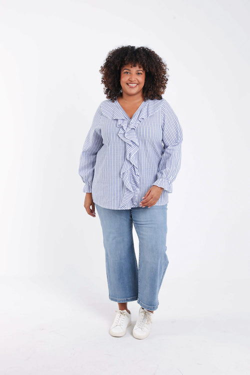 Gestreifte Baumwollbluse mit Rüschen-Paprika-9