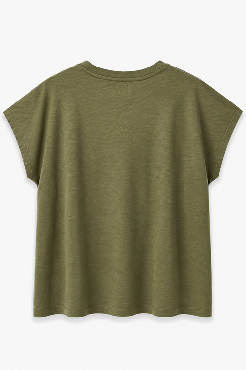 Uni strukturiertes Baumwoll-T-Shirt mit gesticktem Herz-Paprika-2