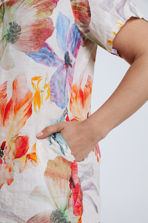 Leinenkleid mit Blumenmuster-Paprika-5