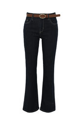 Schlichte, ausgestellte Jeans mit 1 Knopf, Taschen und Gürtel