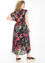 Langes Plissee-Kleid mit Blattmuster-Print