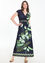 Mit tropischen Blättern bedrucktes langes Kleid