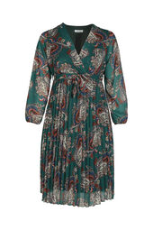 Langes Kleid aus plissiertem Voile mit Paisley-Print